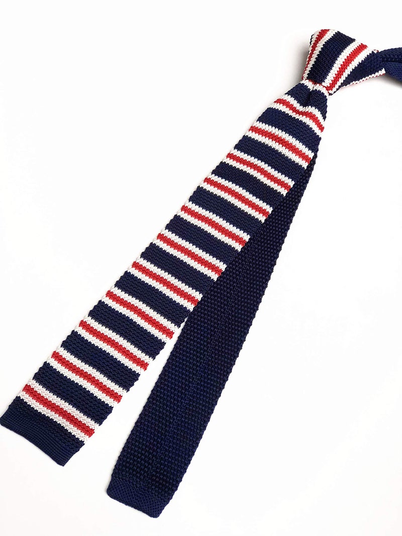 Secdtie Mens Slim Knit Tie Maltese Stripe Modern Thin Woven Groomsmen Wedding Necktie Navy White Blue independence Day - Image 4